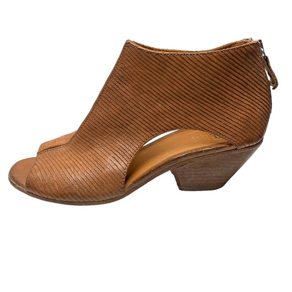 MOMA Womens Italian Leather Laser Cut Out Peep Toe Booties - Picture 3 of 12